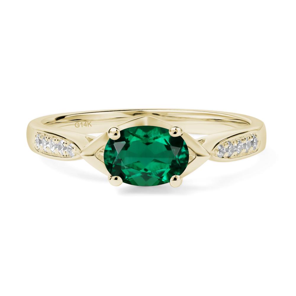 Petite Oval Horizontal Lab Grown Emerald Ring - LUO Jewelry #metal_14k yellow gold