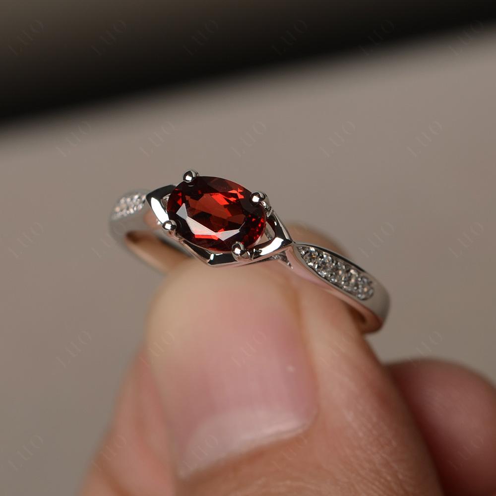 Petite Oval Horizontal Garnet Ring - LUO Jewelry