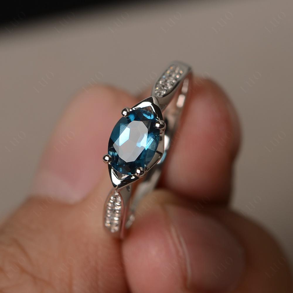 Petite Oval Horizontal London Blue Topaz Ring - LUO Jewelry