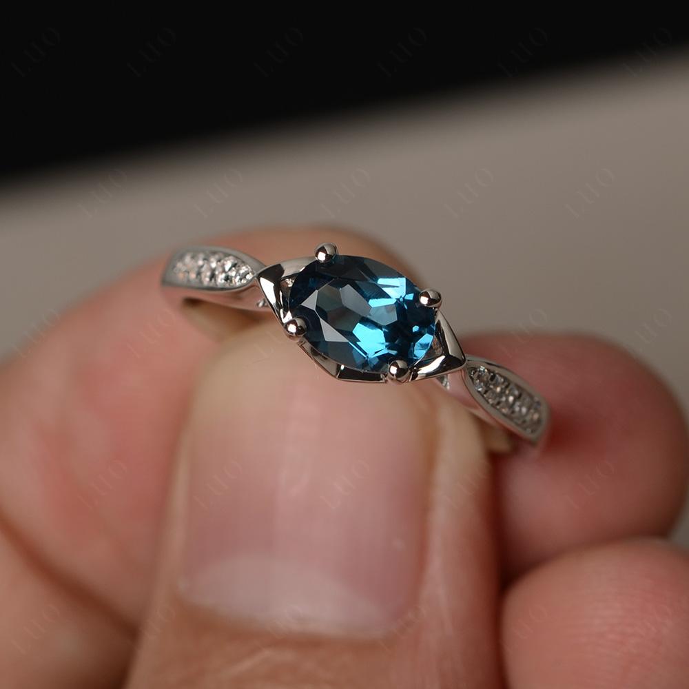 Petite Oval Horizontal London Blue Topaz Ring - LUO Jewelry