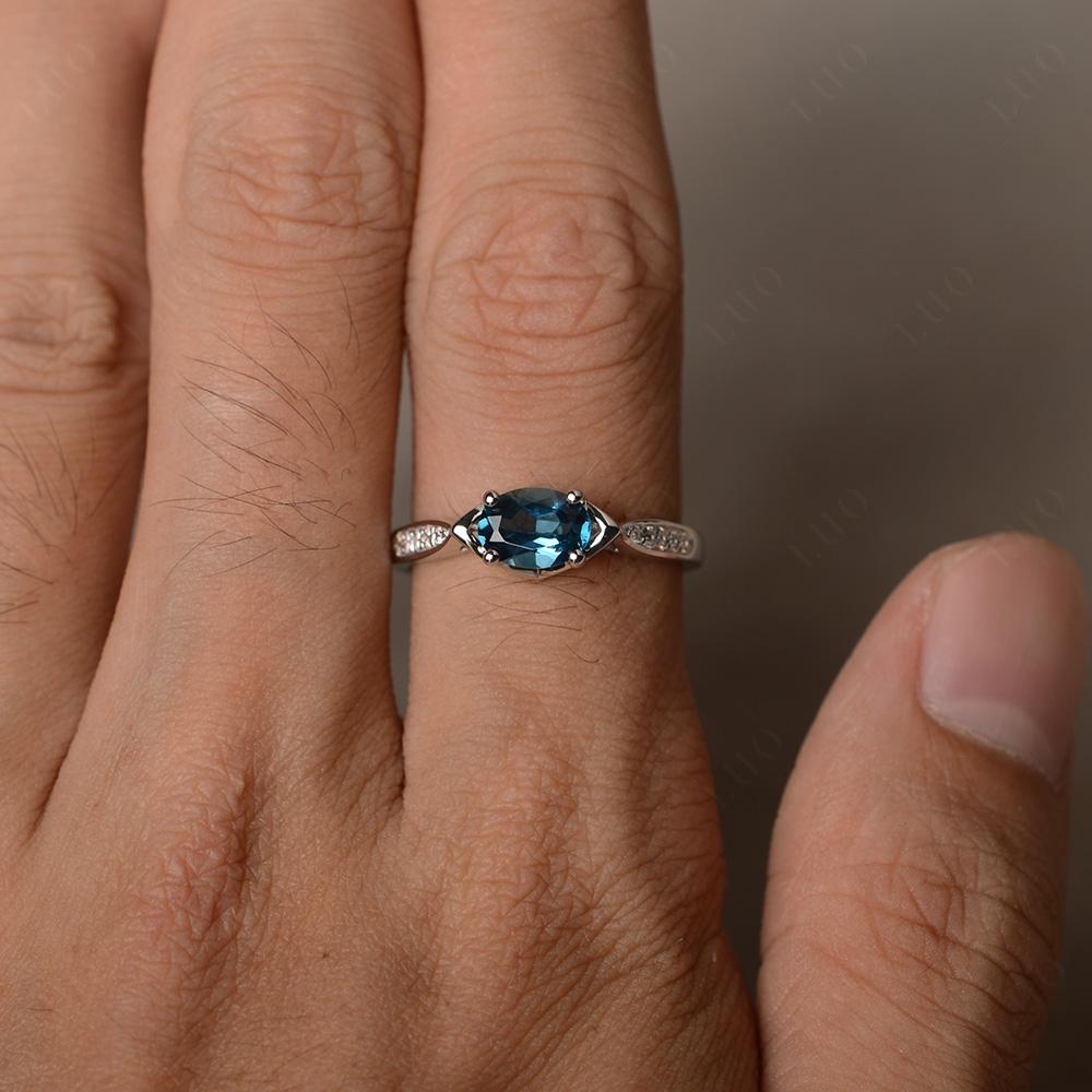 Petite Oval Horizontal London Blue Topaz Ring - LUO Jewelry
