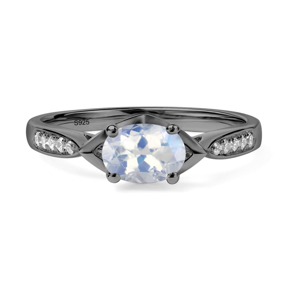 Petite Oval Horizontal Moonstone Ring - LUO Jewelry #metal_black finish sterling silver