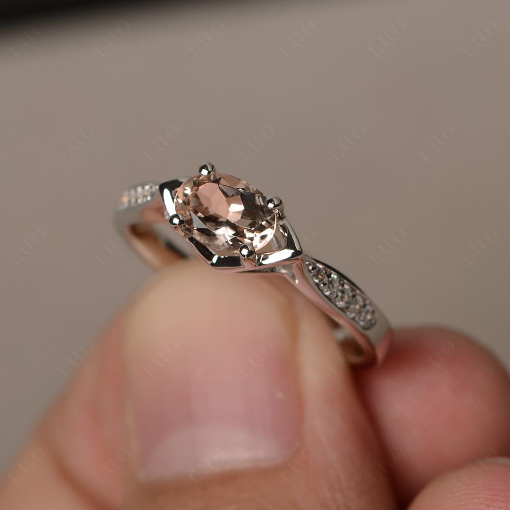 Petite Oval Horizontal Morganite Ring - LUO Jewelry