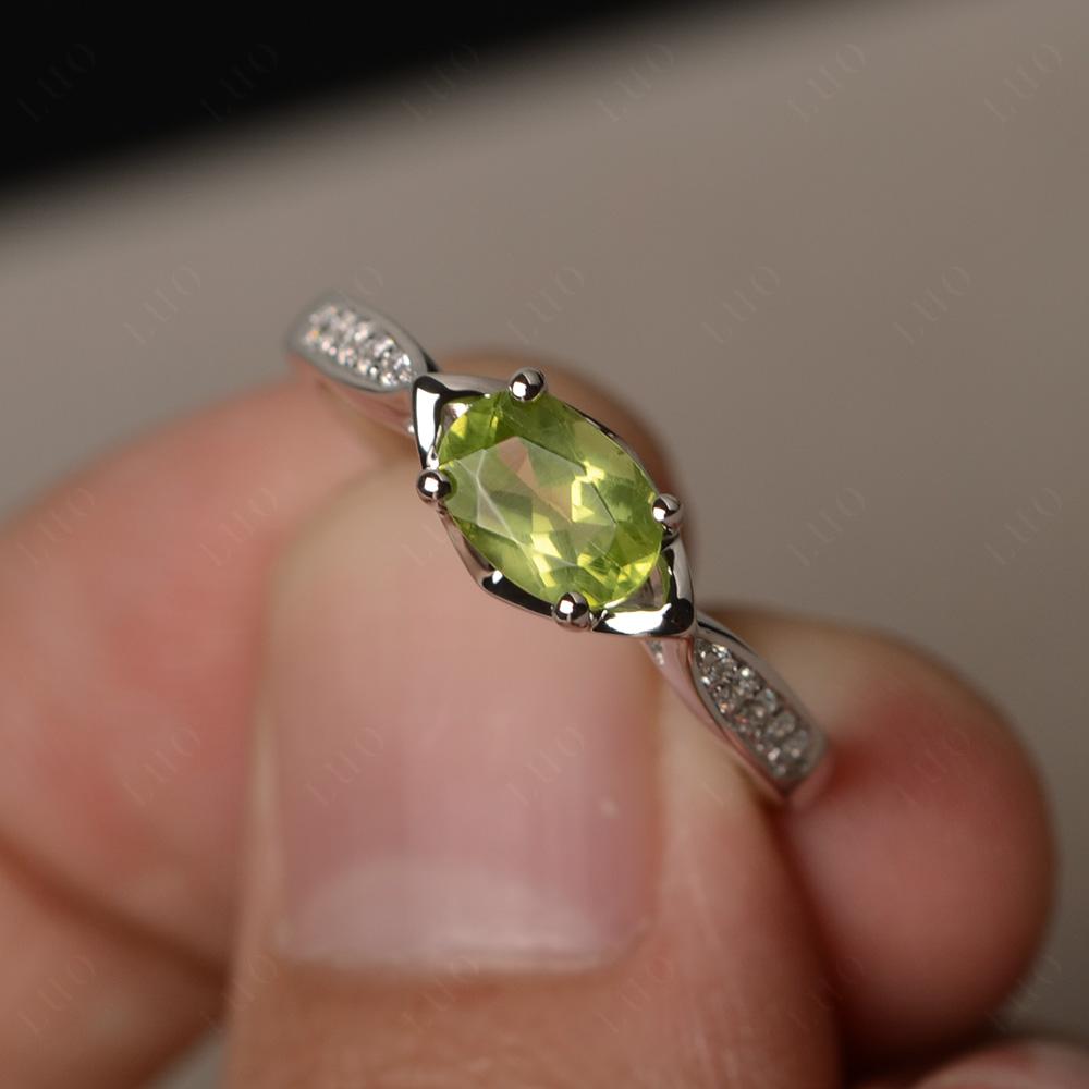 Petite Oval Horizontal Peridot Ring - LUO Jewelry