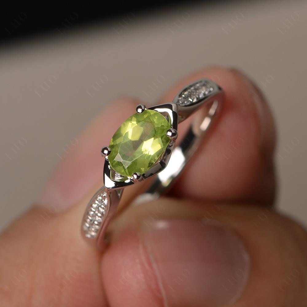 Petite Oval Horizontal Peridot Ring - LUO Jewelry
