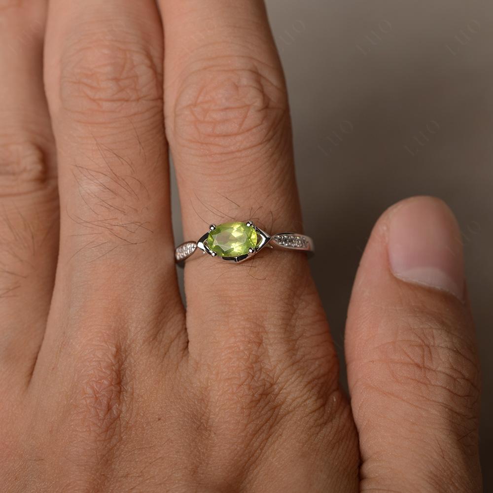 Petite Oval Horizontal Peridot Ring - LUO Jewelry