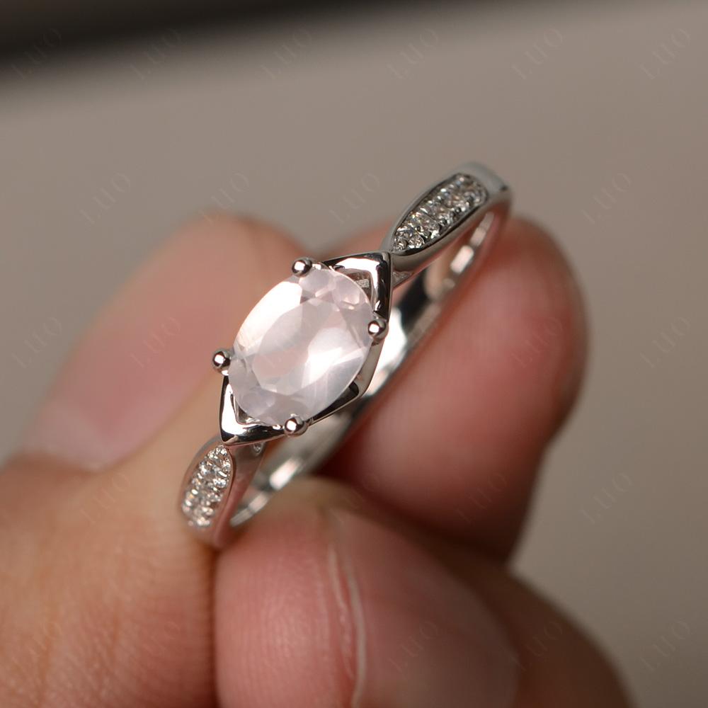 Petite Oval Horizontal Rose Quartz Ring - LUO Jewelry