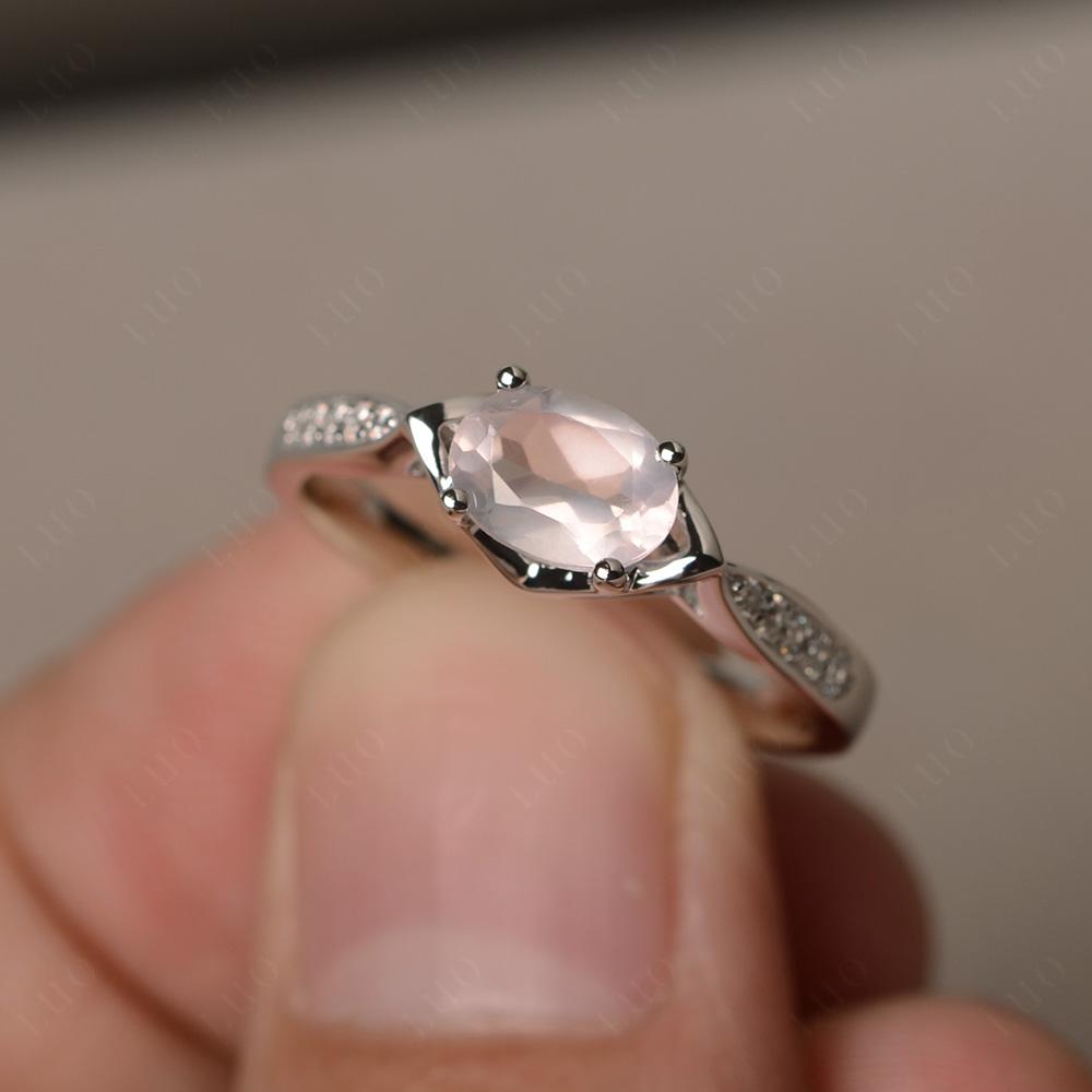 Petite Oval Horizontal Rose Quartz Ring - LUO Jewelry