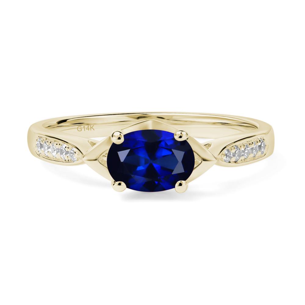 Petite Oval Horizontal Lab Created Sapphire Ring - LUO Jewelry #metal_14k yellow gold