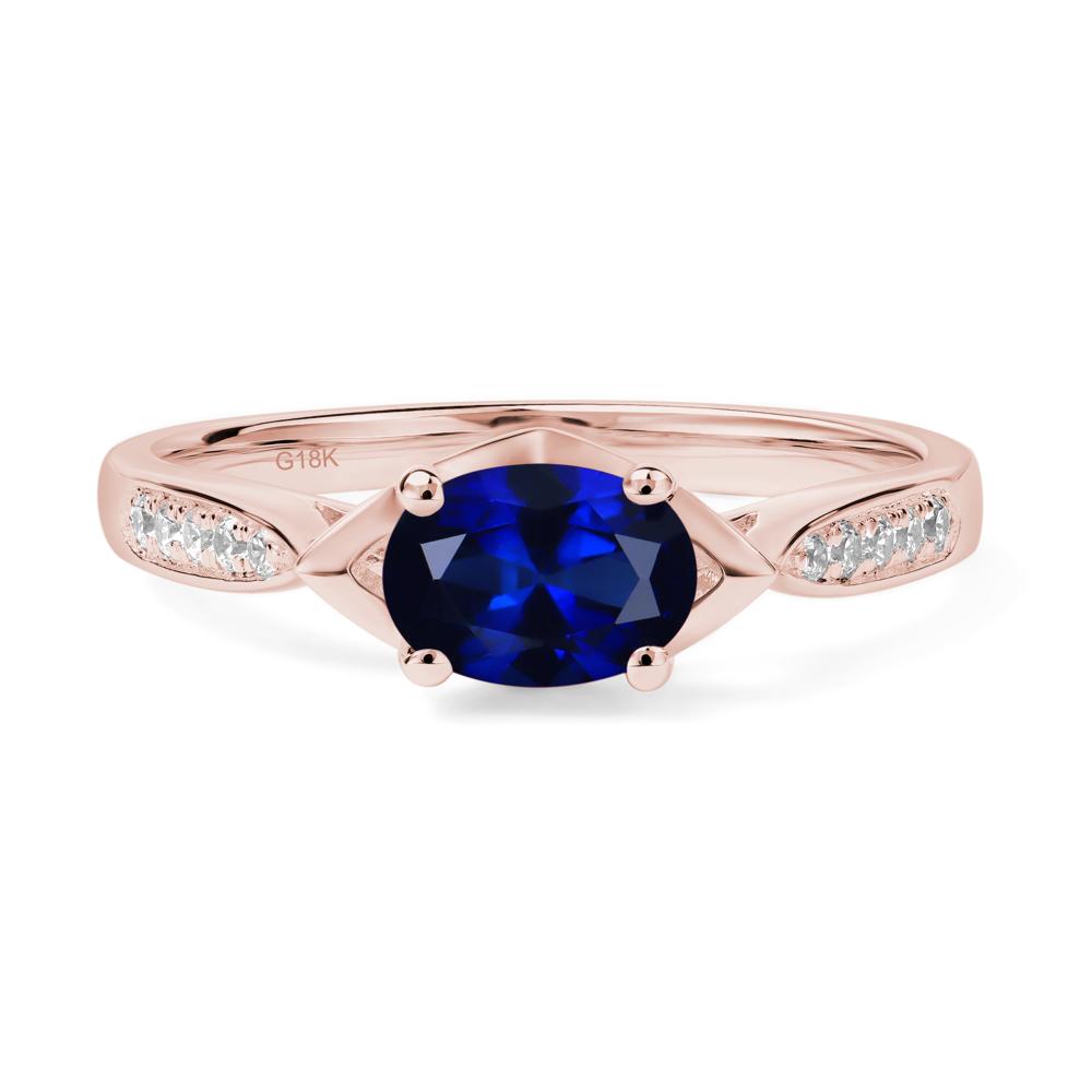 Petite Oval Horizontal Lab Created Sapphire Ring - LUO Jewelry #metal_18k rose gold