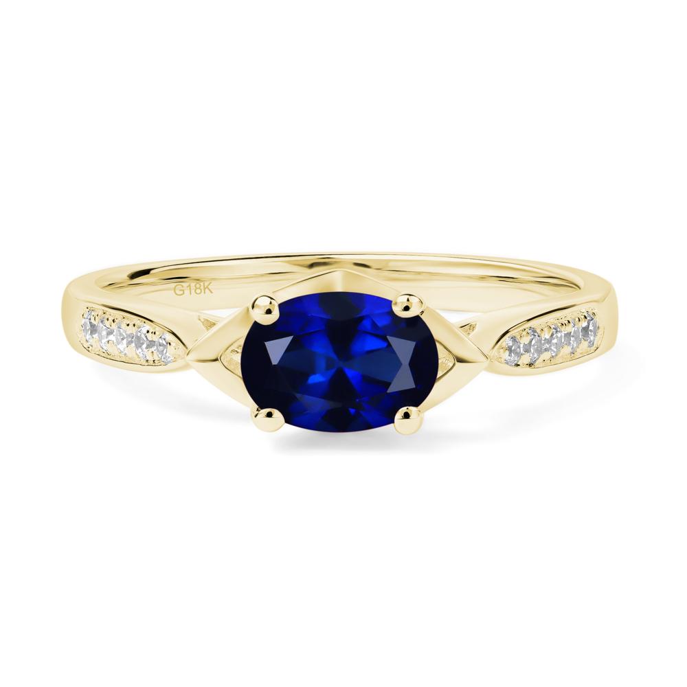 Petite Oval Horizontal Lab Created Sapphire Ring - LUO Jewelry #metal_18k yellow gold
