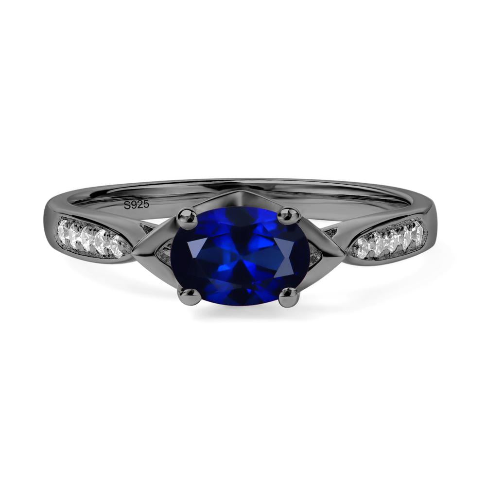 Petite Oval Horizontal Lab Created Sapphire Ring - LUO Jewelry #metal_black finish sterling silver