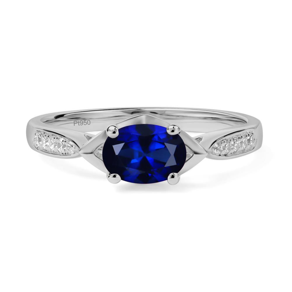 Petite Oval Horizontal Lab Created Sapphire Ring - LUO Jewelry #metal_platinum