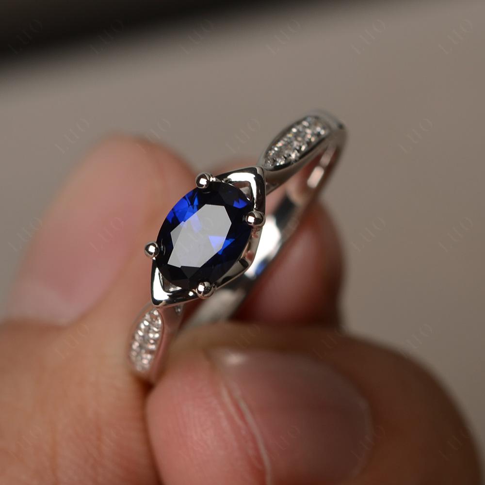 Petite Oval Horizontal Lab Created Sapphire Ring - LUO Jewelry