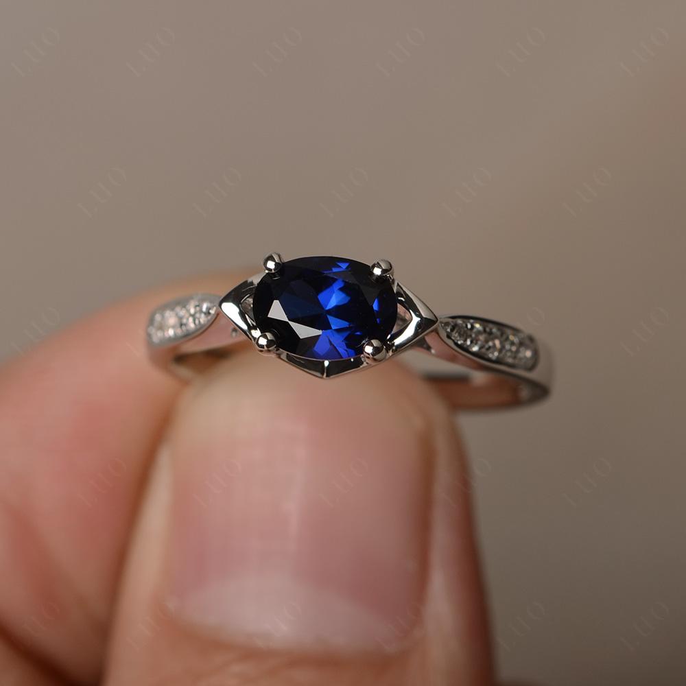 Petite Oval Horizontal Lab Created Sapphire Ring - LUO Jewelry