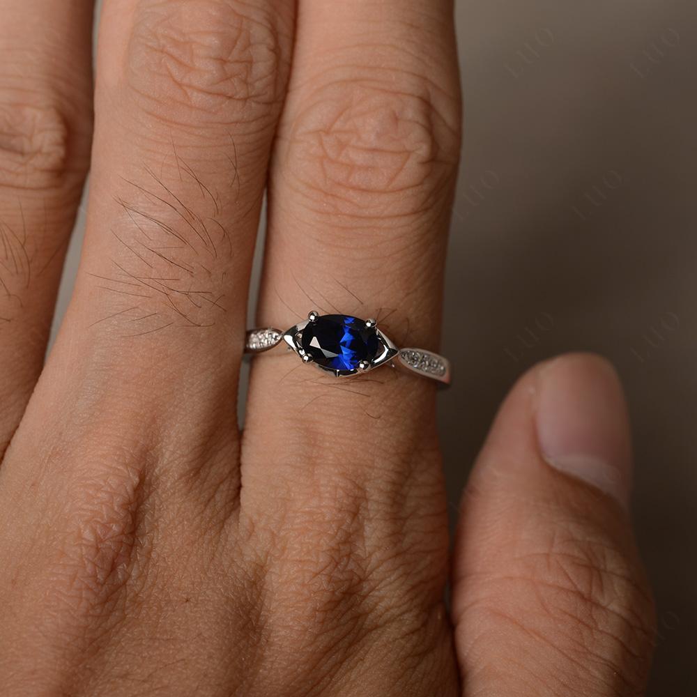 Petite Oval Horizontal Lab Created Sapphire Ring - LUO Jewelry