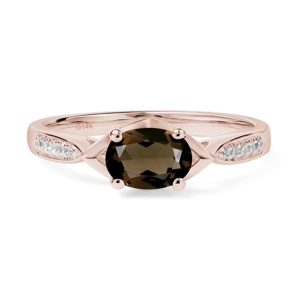 Petite Oval Horizontal Smoky Quartz Ring - LUO Jewelry #metal_14k rose gold