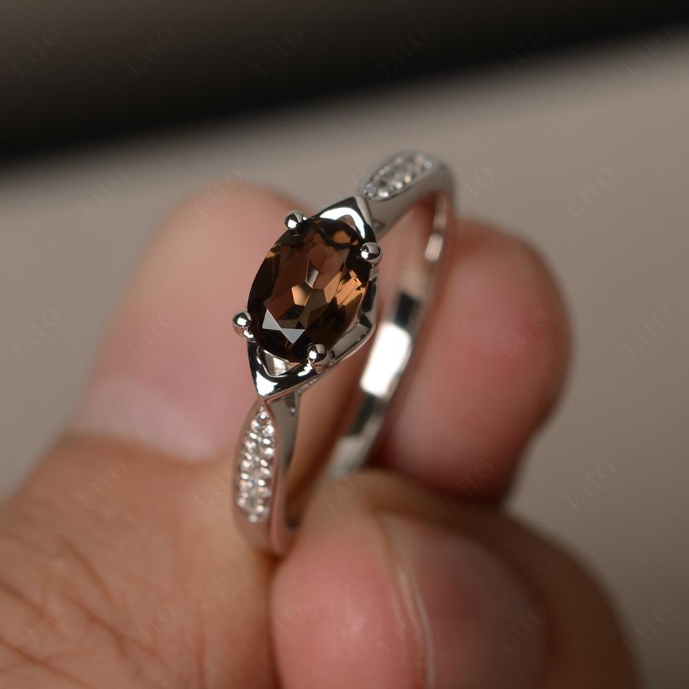 Petite Oval Horizontal Smoky Quartz Ring - LUO Jewelry