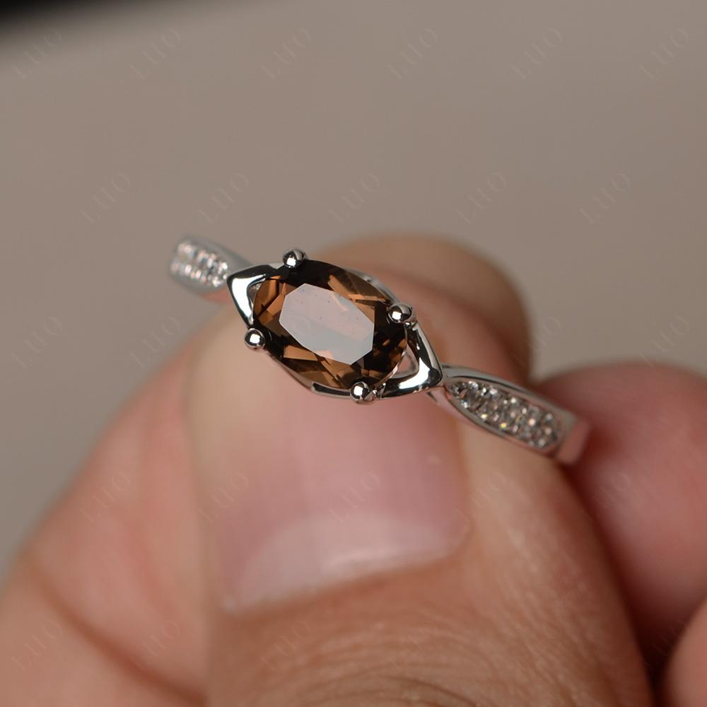 Petite Oval Horizontal Smoky Quartz Ring - LUO Jewelry