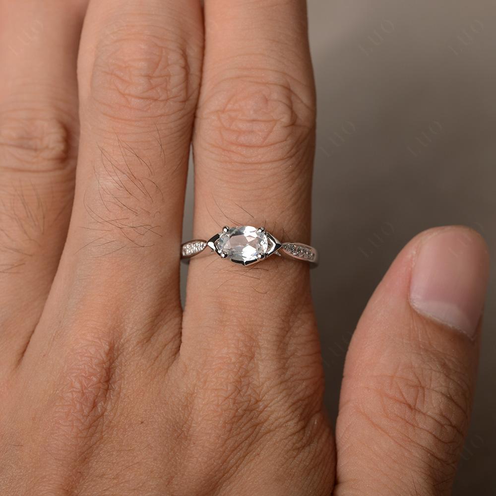 Petite Oval Horizontal White Topaz Ring - LUO Jewelry