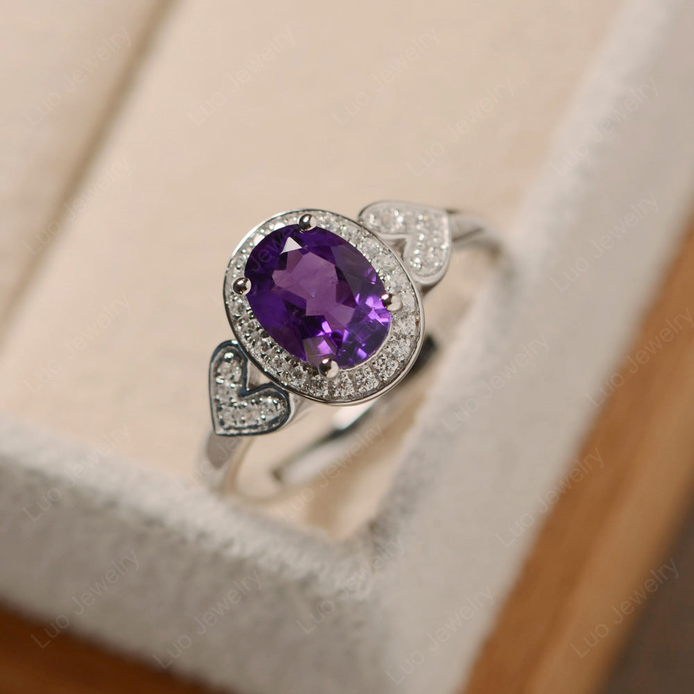 Oval Cut Amethyst Halo Engagement Ring - LUO Jewelry