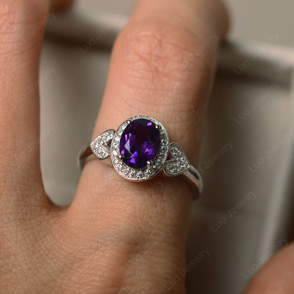 Oval Cut Amethyst Halo Engagement Ring - LUO Jewelry