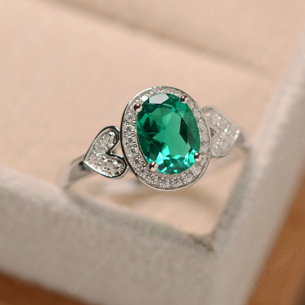 Oval Cut Lab Emerald Halo Engagement Ring - LUO Jewelry