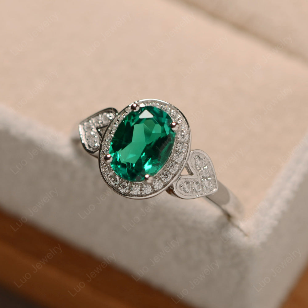 Oval Cut Lab Emerald Halo Engagement Ring - LUO Jewelry