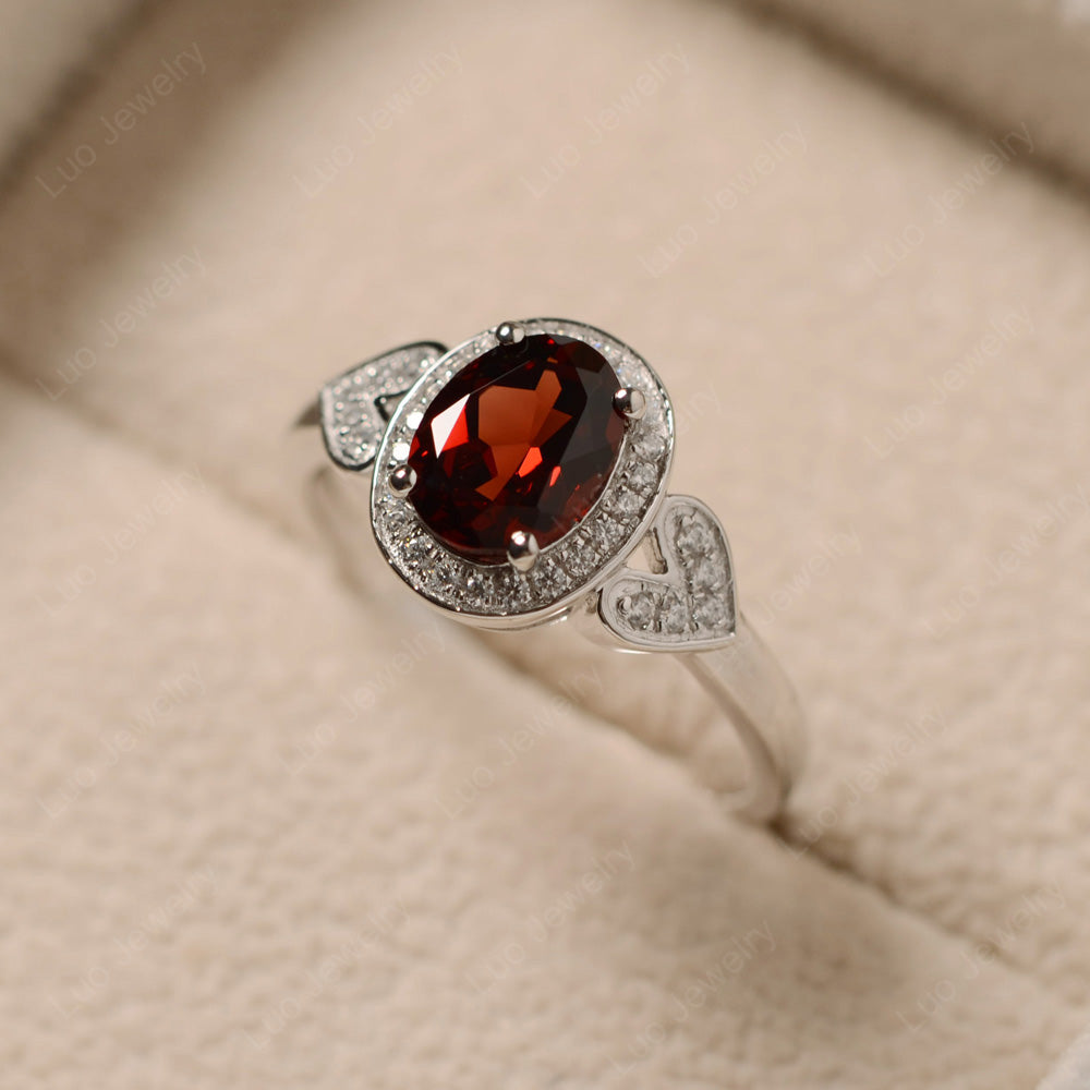 Oval Cut Garnet Halo Engagement Ring - LUO Jewelry