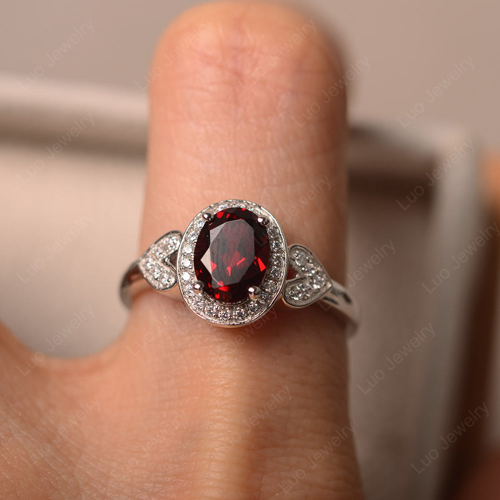 Oval Cut Garnet Halo Engagement Ring - LUO Jewelry