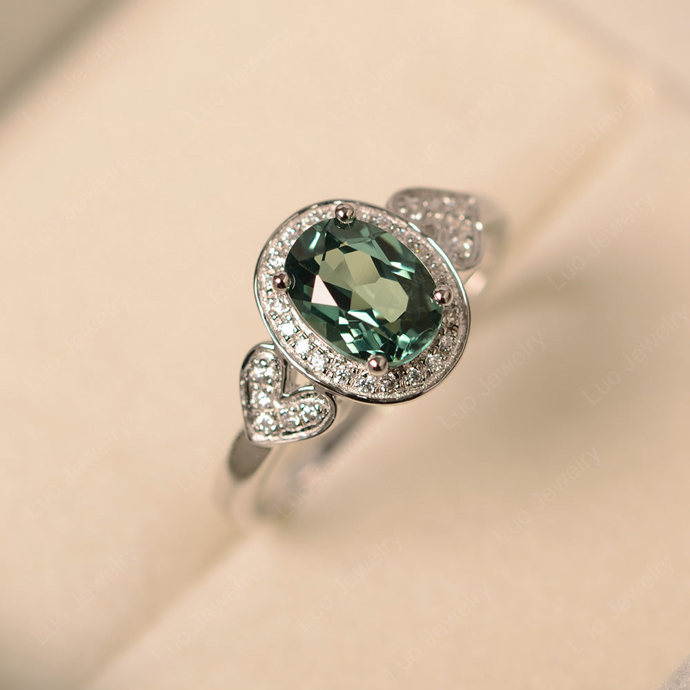 Oval Cut Green Sapphire Halo Engagement Ring - LUO Jewelry