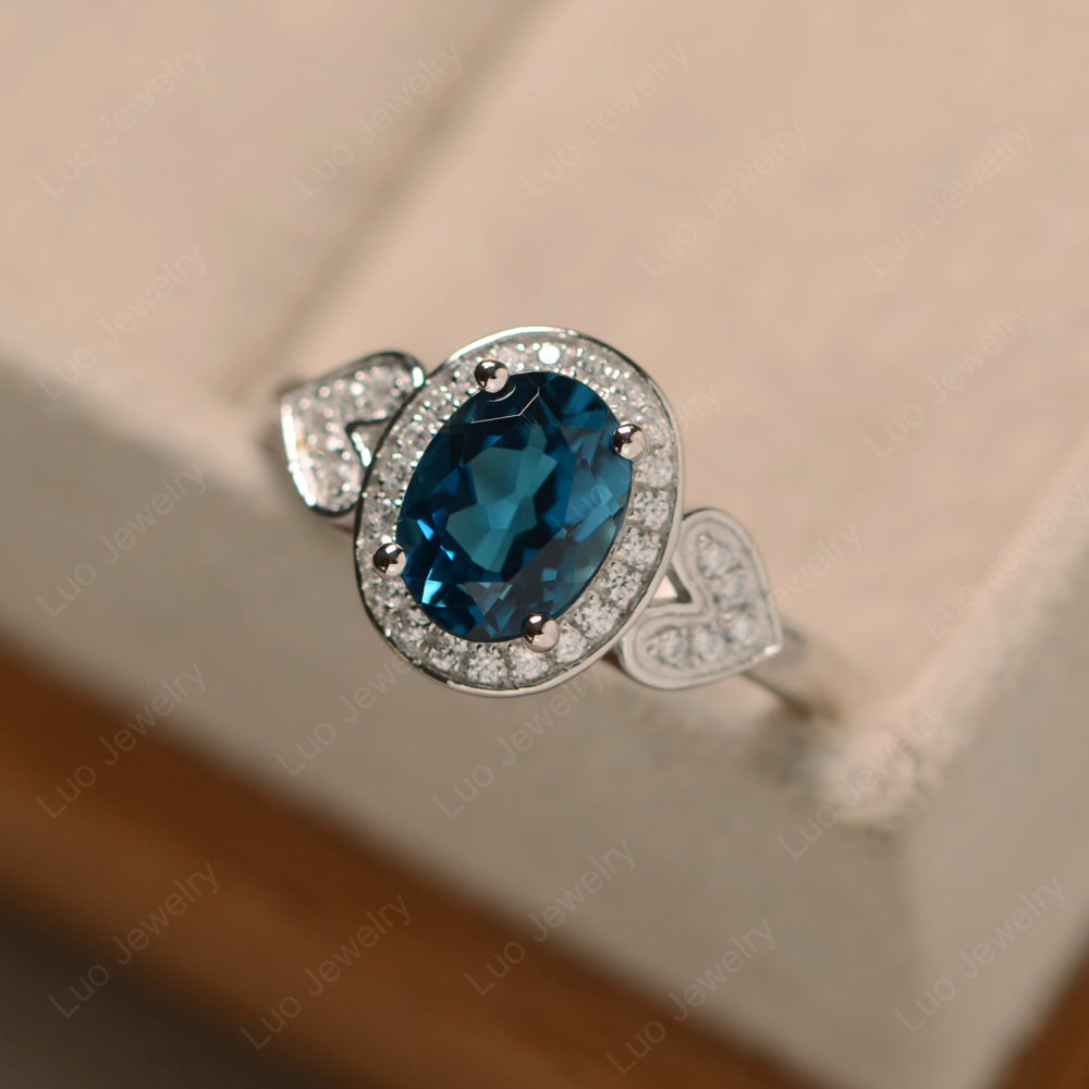 Oval Cut London Blue Topaz Halo Engagement Ring - LUO Jewelry