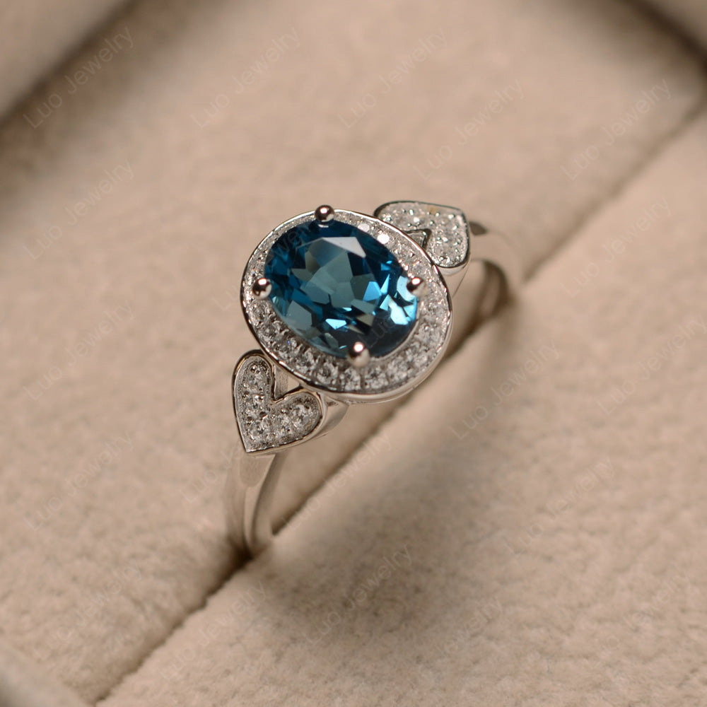Oval Cut London Blue Topaz Halo Engagement Ring - LUO Jewelry