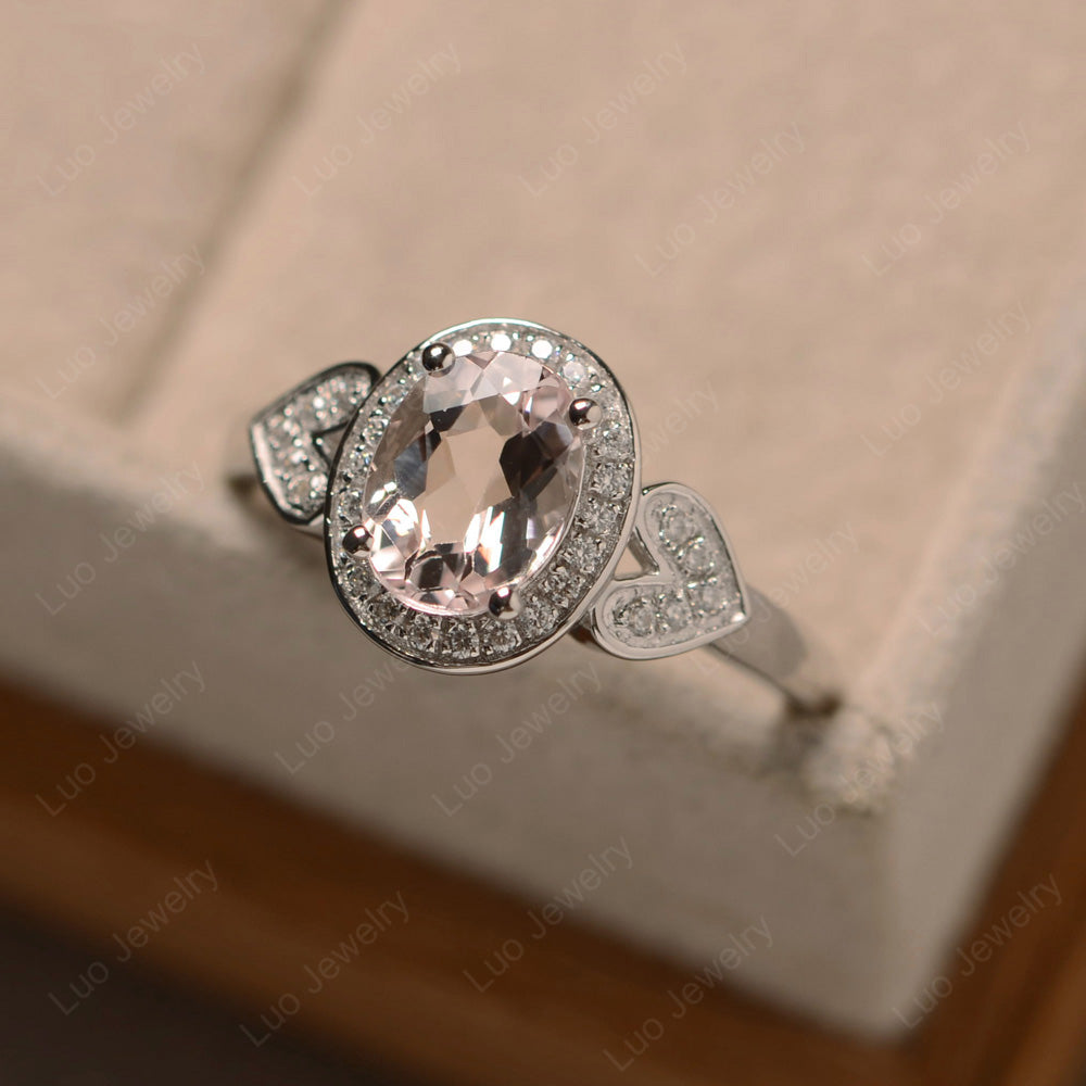 Oval Cut Morganite Halo Engagement Ring - LUO Jewelry