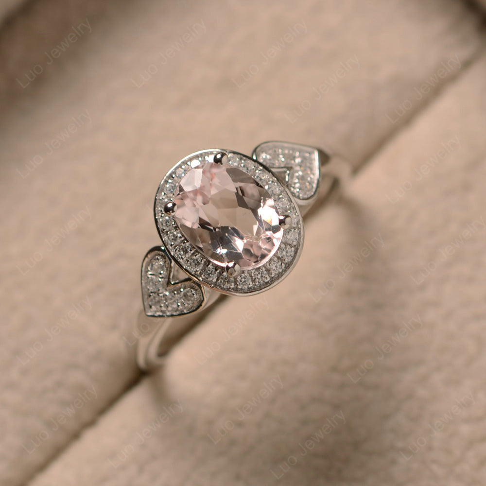 Oval Cut Morganite Halo Engagement Ring - LUO Jewelry
