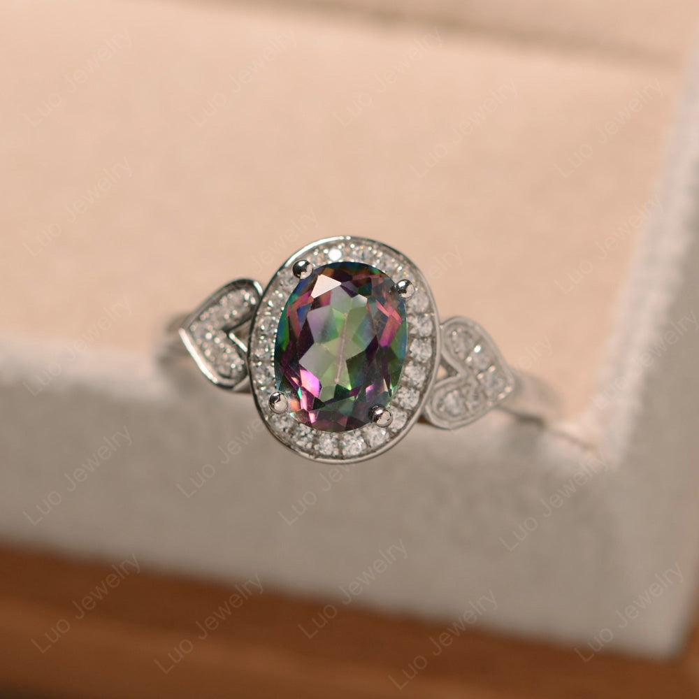 Oval Cut Mystic Topaz Halo Engagement Ring - LUO Jewelry