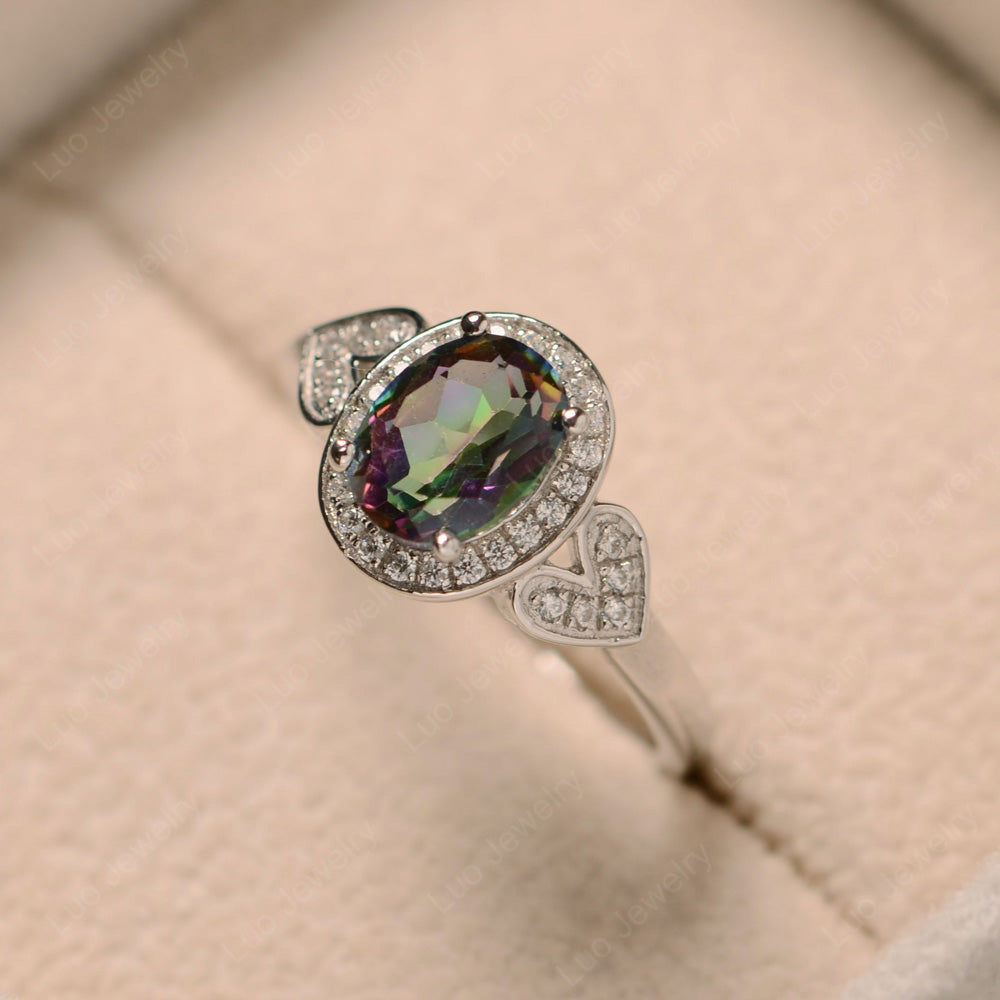 Oval Cut Mystic Topaz Halo Engagement Ring - LUO Jewelry