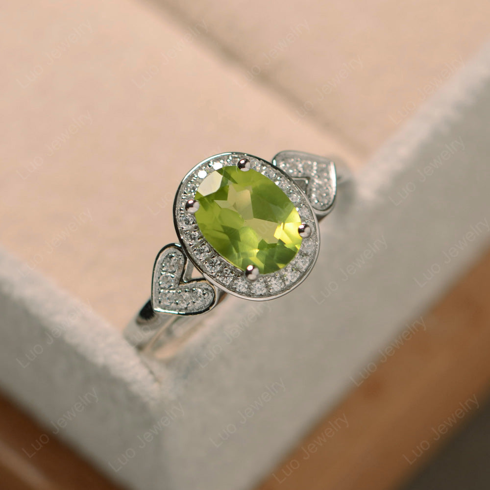 Oval Cut Peridot Halo Engagement Ring - LUO Jewelry