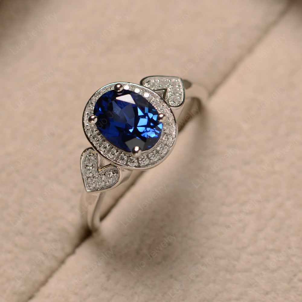 Oval Cut Lab Sapphire Halo Engagement Ring - LUO Jewelry