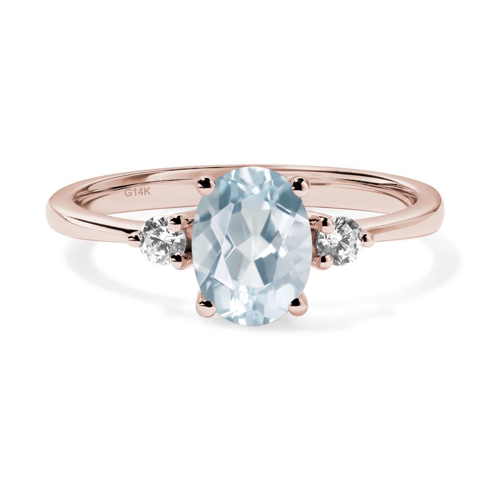 Simple Oval Cut Aquamarine Trilogy Ring - LUO Jewelry #metal_14k rose gold