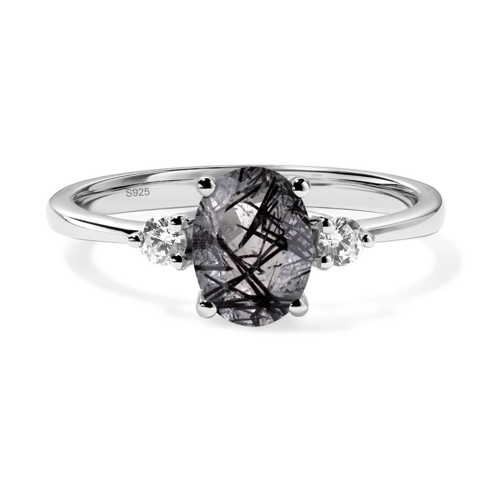 Simple Oval Cut Black Rutilated Quartz Trilogy Ring - LUO Jewelry #metal_sterling silver