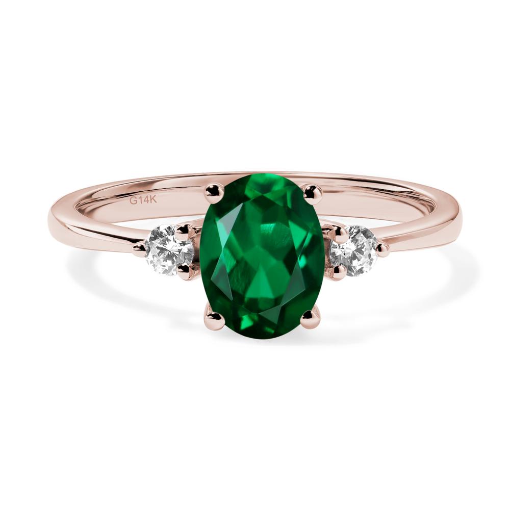 Simple Oval Cut Emerald Trilogy Ring - LUO Jewelry #metal_14k rose gold