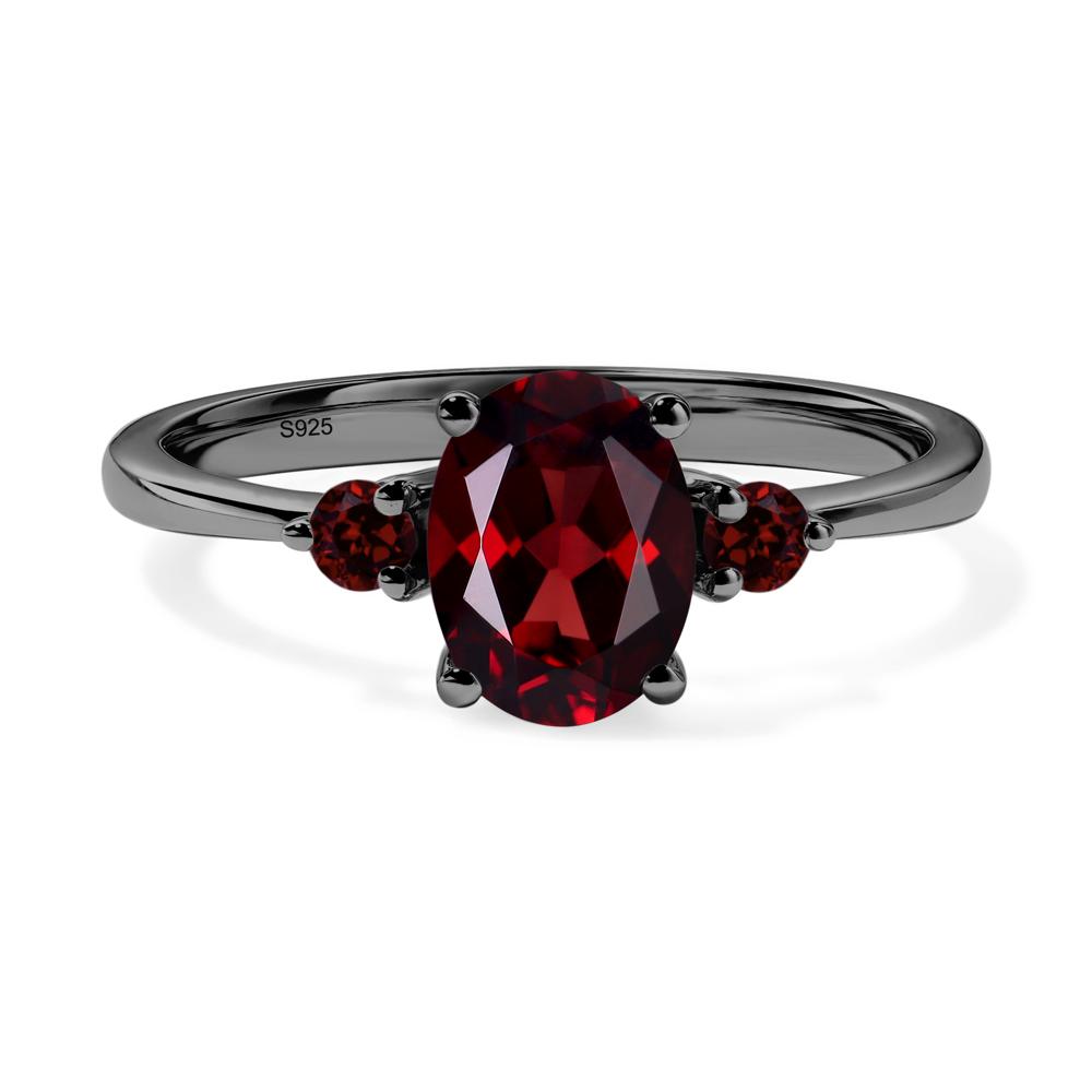 Simple Oval Cut Garnet Trilogy Ring - LUO Jewelry #metal_black finish sterling silver