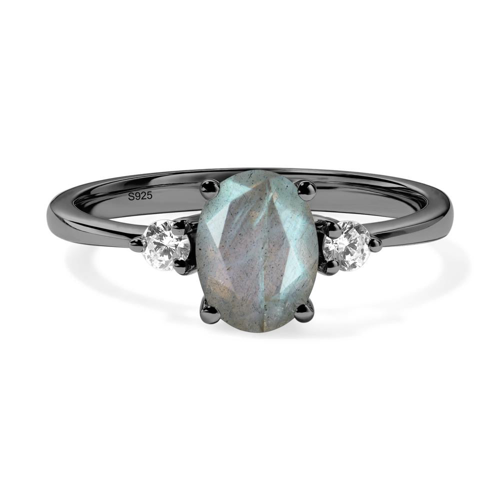 Simple Oval Cut Labradorite Trilogy Ring - LUO Jewelry #metal_black finish sterling silver