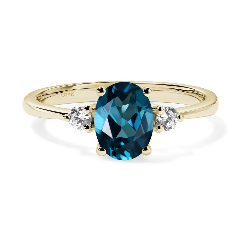 Simple Oval Cut London Blue Topaz Trilogy Ring - LUO Jewelry #metal_14k yellow gold