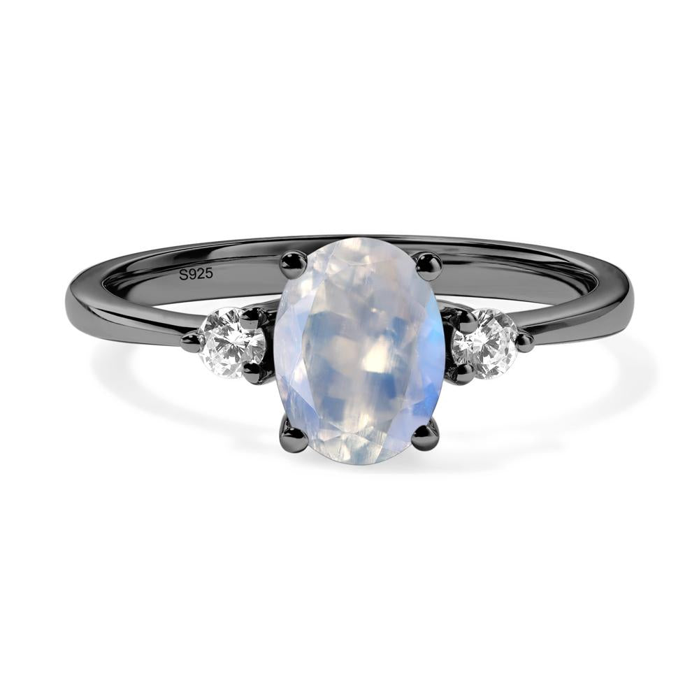 Simple Oval Cut Moonstone Trilogy Ring - LUO Jewelry #metal_black finish sterling silver