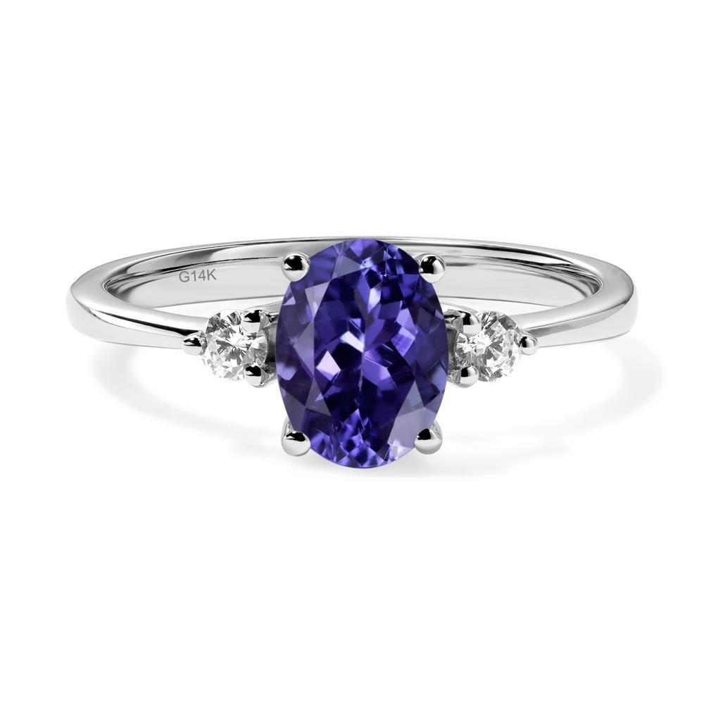 Simple Oval Cut Tanzanite Trilogy Ring - LUO Jewelry #metal_14k white gold