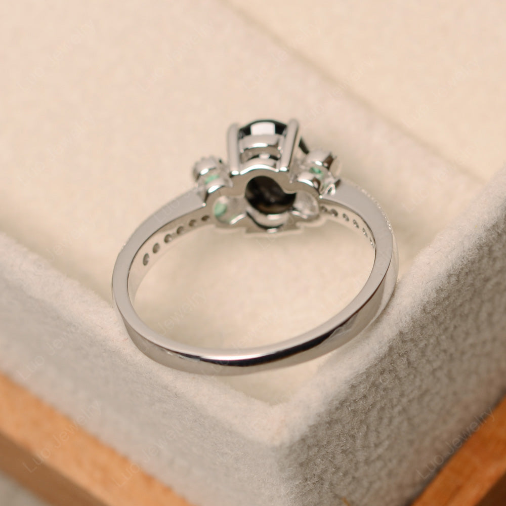 Oval Cut Black Spinel Art Deco Engagement Ring - LUO Jewelry