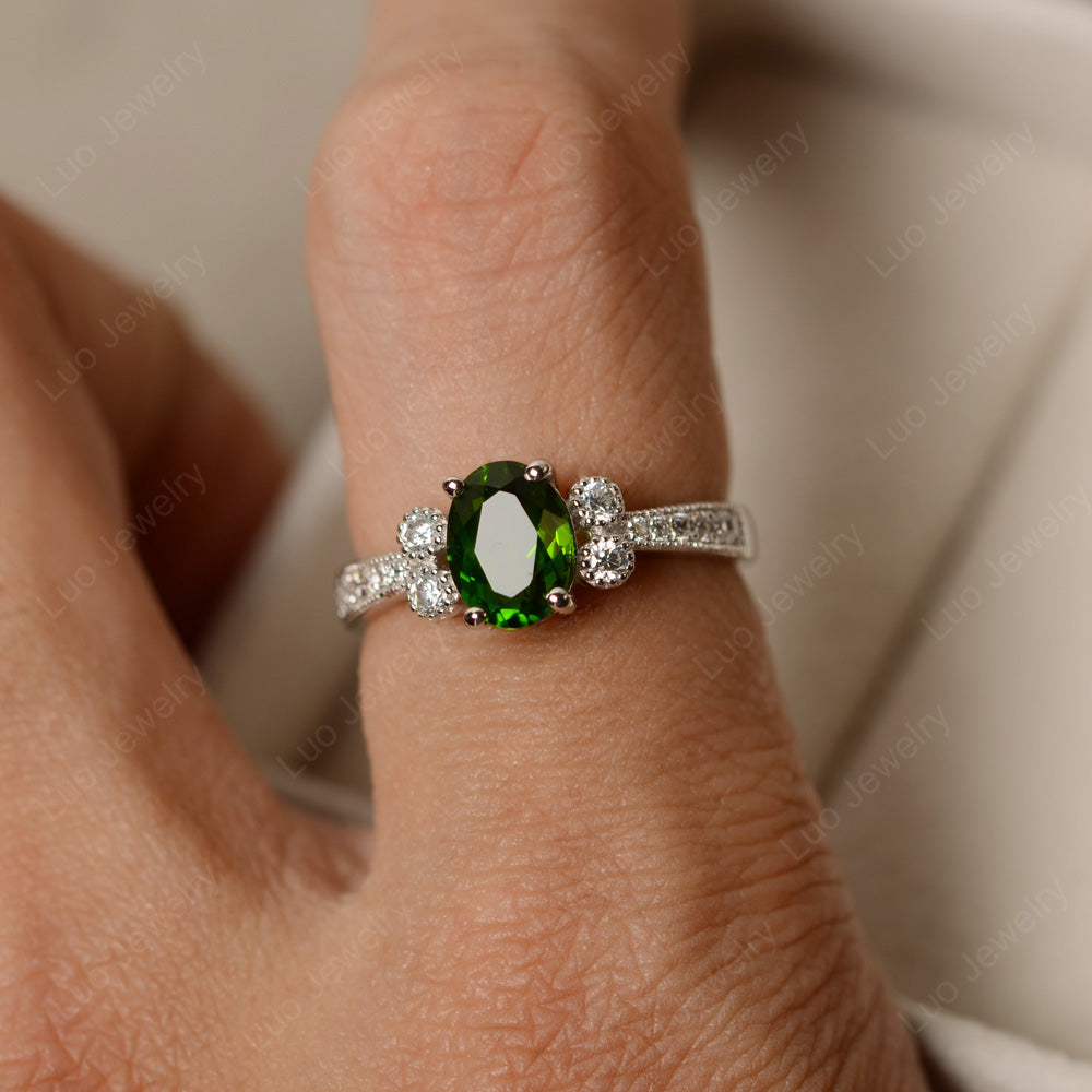 Oval Cut Diopside Art Deco Engagement Ring - LUO Jewelry