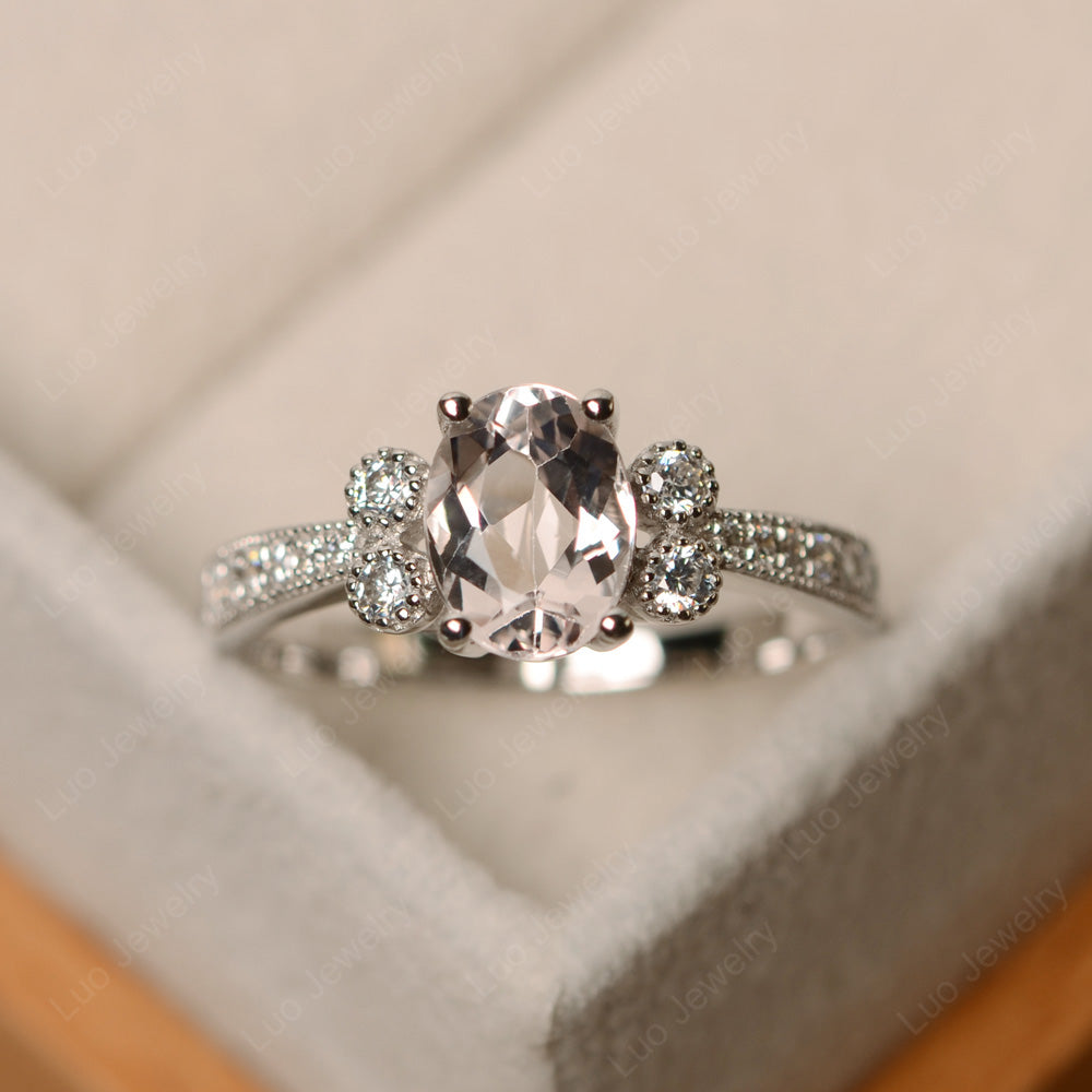 Oval Cut Morganite Art Deco Engagement Ring - LUO Jewelry